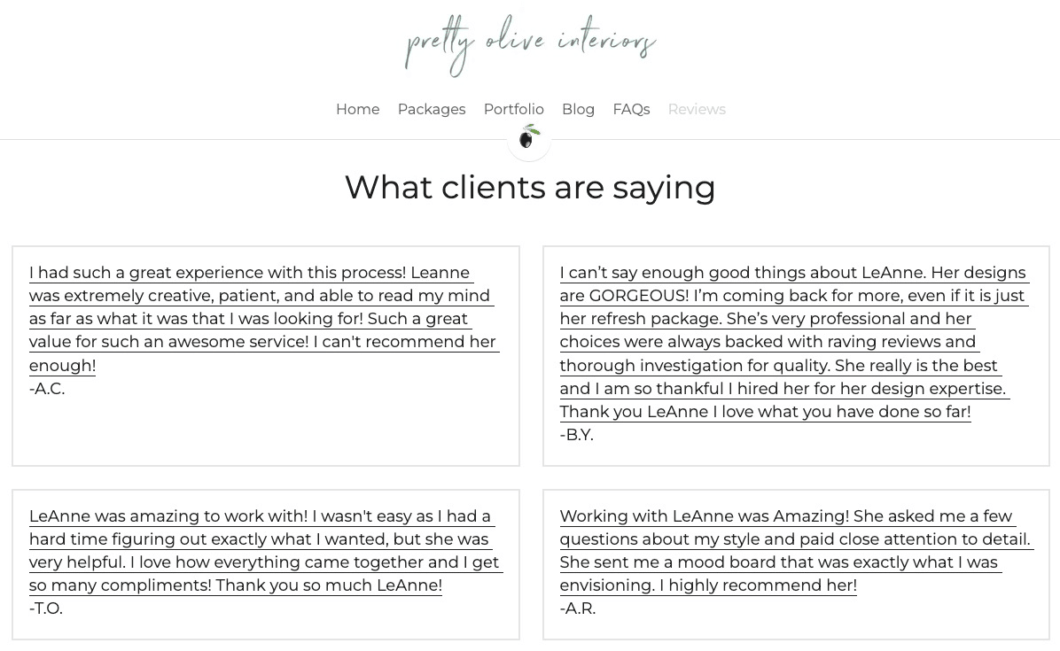 null Pretty Olive Interior Testimonial Page